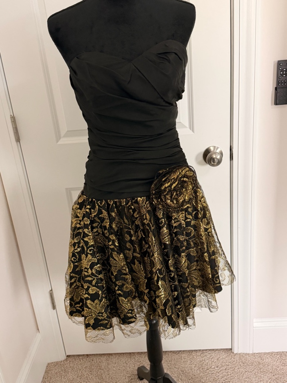 Black and Gold Lace Strapless Mini Dress Party Dress